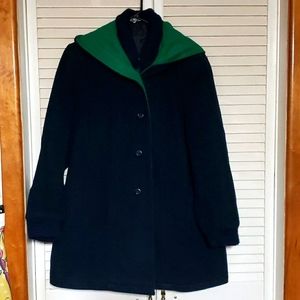 Vintage Hockanum Wool Coat With Hood Navy/Kelly Green by Forstmann
